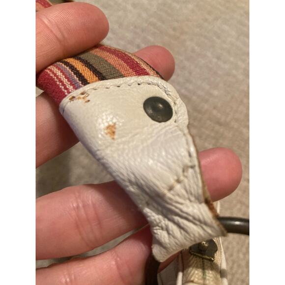 Bolsa White Leather Hobo Baguette Colorful Fabric Strap ~ HELLO LOVELY! - Picture 4 of 8